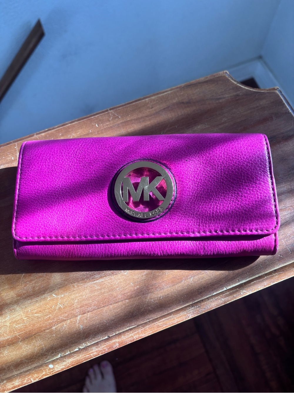 Michael Kors Hot Pink Leather Logo Clutch Wallet